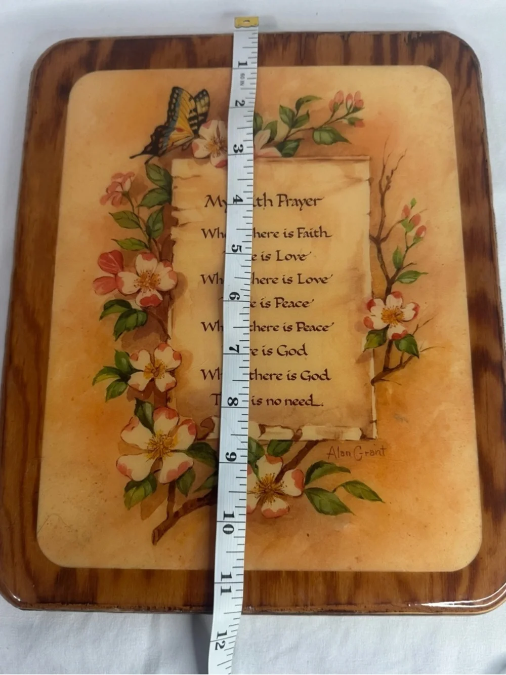 Vintage Wooden Wall Plaque “My Faith Prayer” Floral Butterfly Decor 9.5x11.5